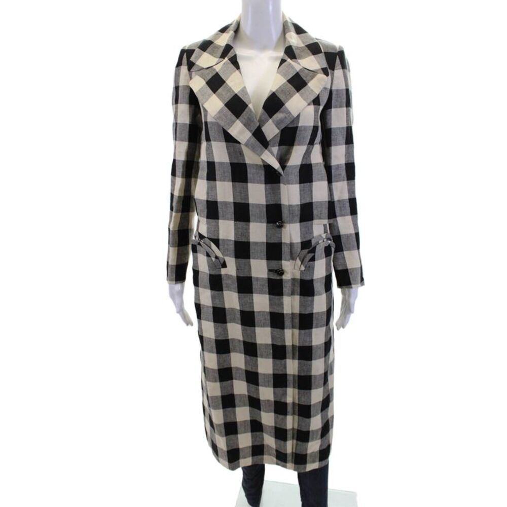 Blaze Milano Womens Check Lined Long Blazer Jacket Black White Size 34